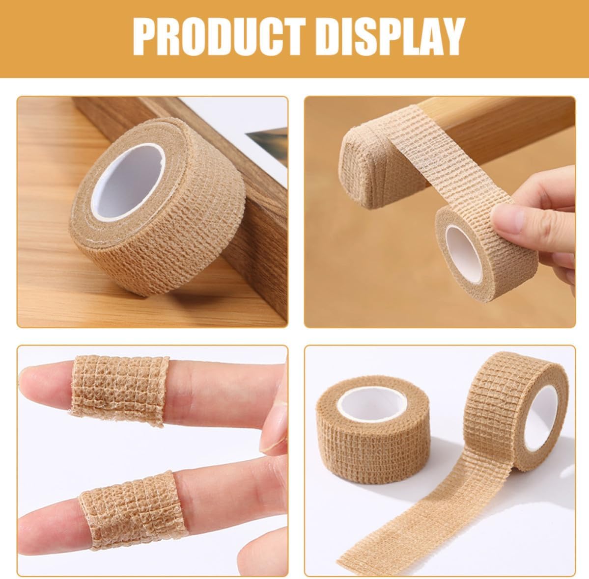 6 Rolls Self Adhering Bandage Tape 2.5cm Khaki Non Woven