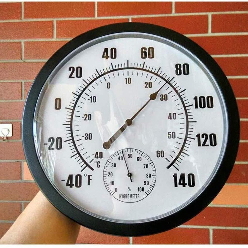 Hanging Metal Garden Thermometer & Hygrometer, Large 10-Inch Analog Wall Outdoor Temperature Humidity Gauge, Real Glass Lens, No Battery, Stylish Design for Spaces