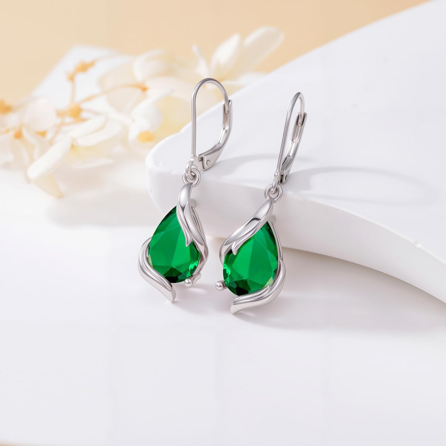 HPQQ Birthstone Earrings for Women 925 Sterling Silver Teardrop Dangle Earrings Fine Jewelry Anniversary Birthday Mothers Day Gifts for Women Mom Her
