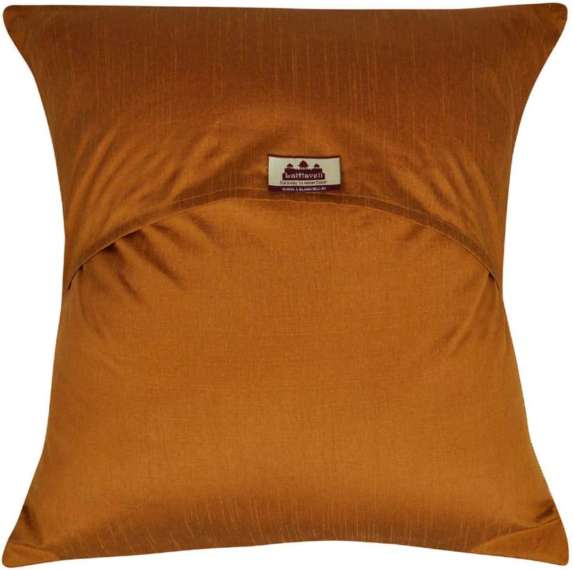 Lalhaveli Home Decor Throw Pillowcase Peacock Decorative Silk Linen Square Sofa Cushion Covers 16 x16 Inch (Set of 2)