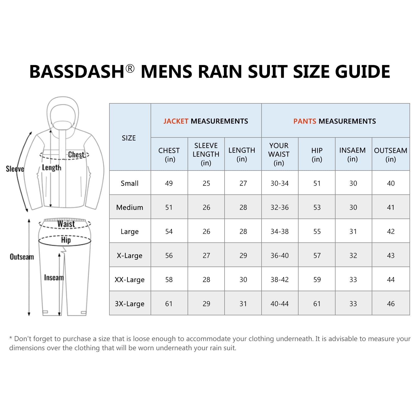 Bassdash Tuta Antipioggia da Uomo Impermeabile Traspirante Resistente Abbigliamento Antipioggia da Pesca Ripiegabile per Caccia, Escursionismo, Corsa, Ciclismo FW12