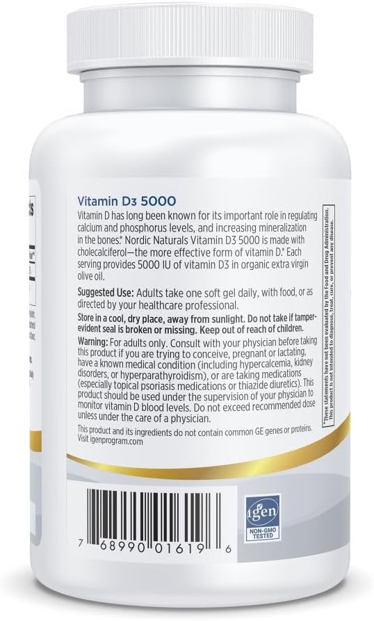 Nordic Naturals Pro Vitamin D3 5000, Orange - 120 Mini Soft Gels - 5000 IU Vitamin D3 - Supports Healthy Bones, Mood & Immune System Function - Non-GMO - 120 Servings - Image 3