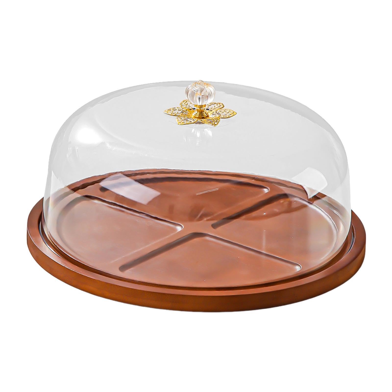 Présentoir à Gâteau avec Couverceau de Présentation à Pâtisserie Plat de Service à Dessert Cloche Transparente Bois TPE Adapté Table de, Rond 30x16cm