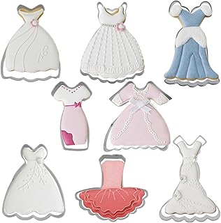 Dress Shaped Cookie Cutters Set of 8 pcs, Stainless Steel Wedding Dress Princess Dress Fondant Cutter Molds Baking DIY