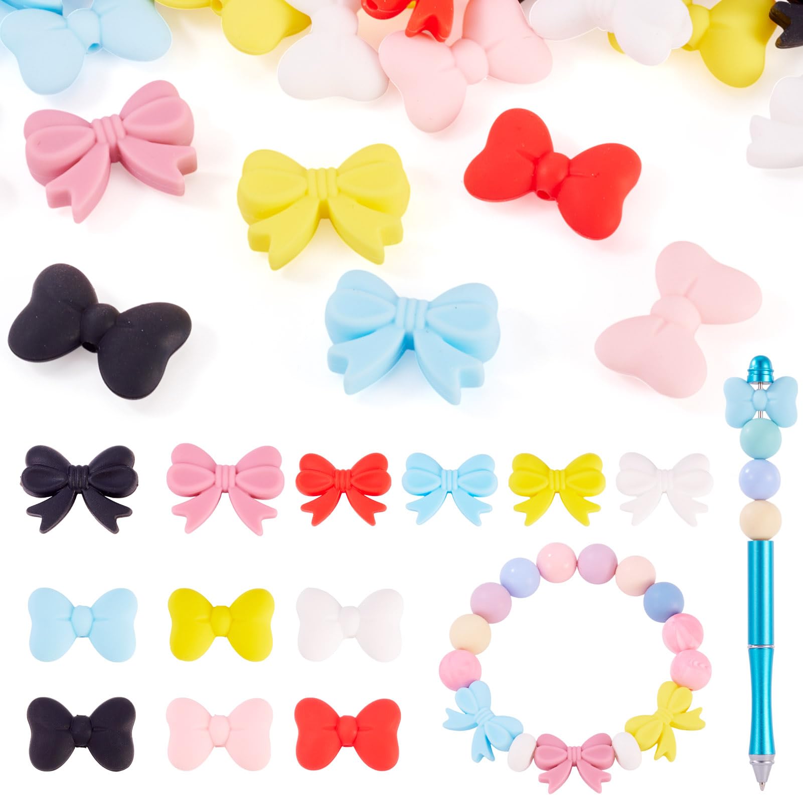 Perles focales en silicone en forme de nœud pour personnaliser vos stylos de bureau