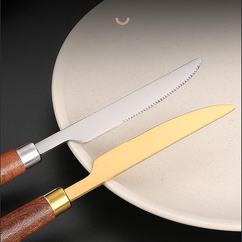 Miniatura 4 de Juego de cubiertos para 16, 64 piezas, mango de nogal 1810, juego de cubiertos de acero inoxidable 1810, tenedores de madera, cucharas y cuchillos,
