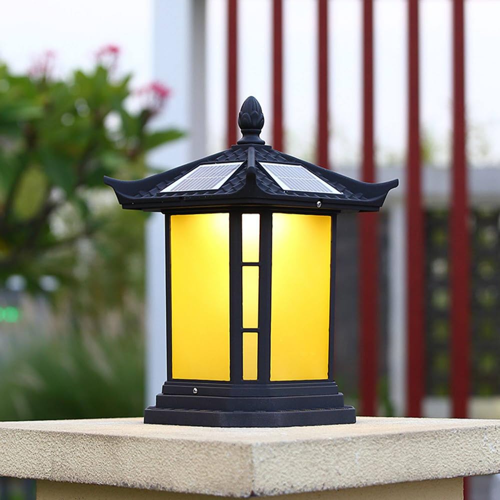 Czarny słupek ogrodzeniowy lampy solarne zewnętrzne słupek lampa kolumnowa dom wiejski zasilana energią słoneczną lampa filarowa trzy tryby światła z przełącznikiem do regulacji ciepłego