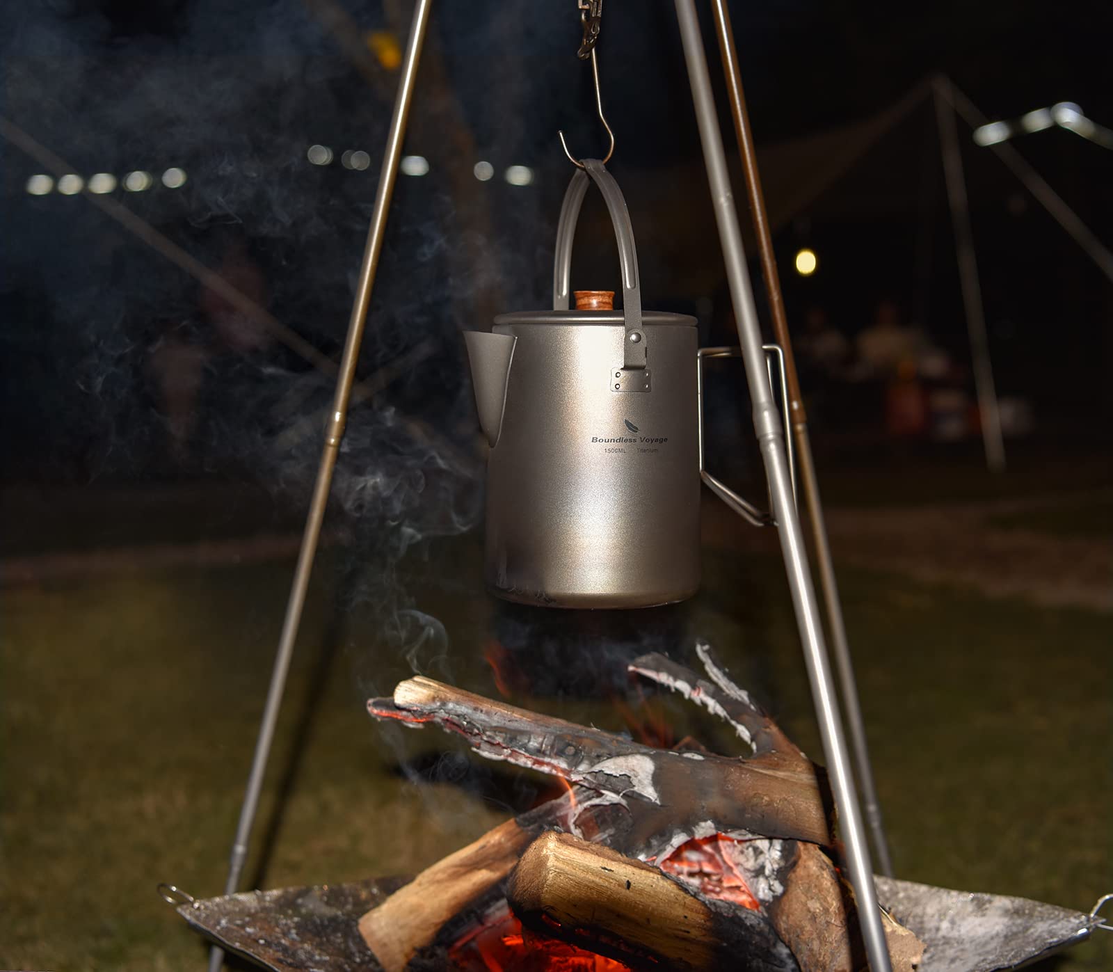 iBasingo 1500ml Titanio Hervidor de Café de Camping Hervidor de Té Barista Máquina de café para viajes al aire libre Picnic Senderismo Jardín Fogón Taza de infusión rápida