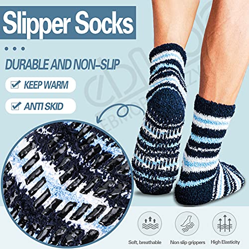 Ebmore Fuzzy Socks For Men & Women Slipper Fluffy Warm Winter Non Slip Skid Thick Cozy Sleep With Grips Cabin Soft Stocking Stuffers Christmas Gift(Stripe C) #TOP2