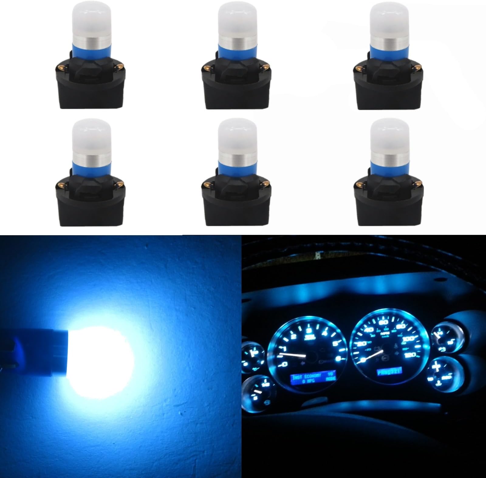 WLJH Ice Blue 194 T10 W5W Led Bulb Light PC195 PC194 PC168 Twist Socket Gauge Instrument Cluster Dashboard Bulbs Dash Lights 12V Extremely Bright,Pack of 6