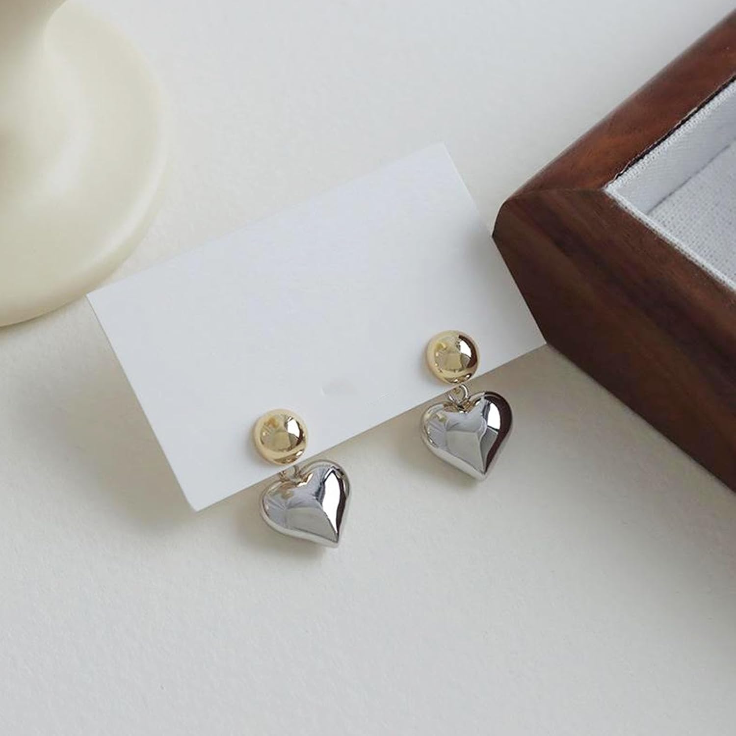 W WEILIRIAN Boho Heart Jacket Earrings for Teen Girls Gold Bead Stud Earrings Love Heart Dangle Earrings Two Ways Front Back Earrings Jewelry for Women Gifts - Image 3