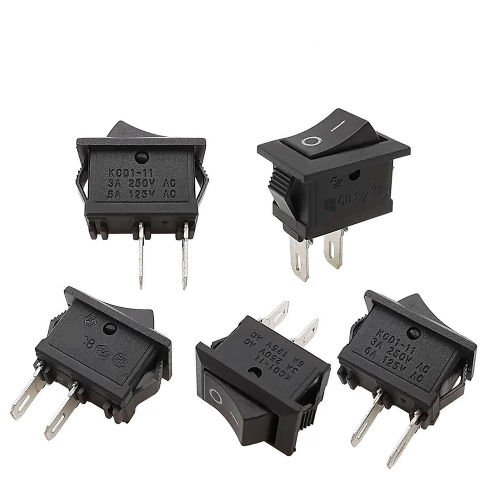 Interrupteur à bascule noir KCD1 SPST 2 broches ON/OFF pour petits projets électroniques