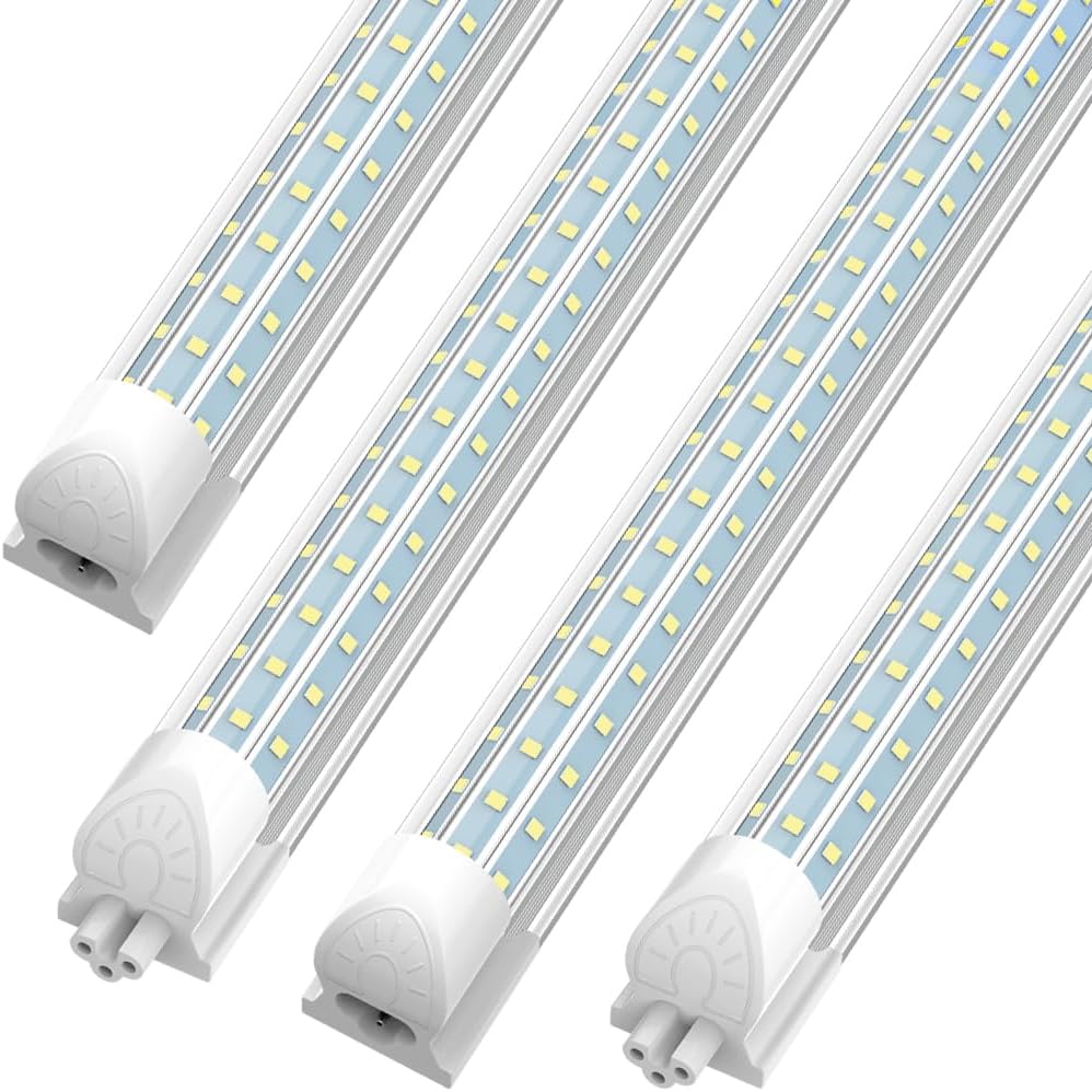 SHOPLED 8FT LED Shop Light, 90W 11700LM 6000K Cool White, Super Bright 300° D-Shape, Linkable T8 Tube Light Fixtures, 4 Pack 8 Foot LED Lights for Garage, Warehouse, Workshop