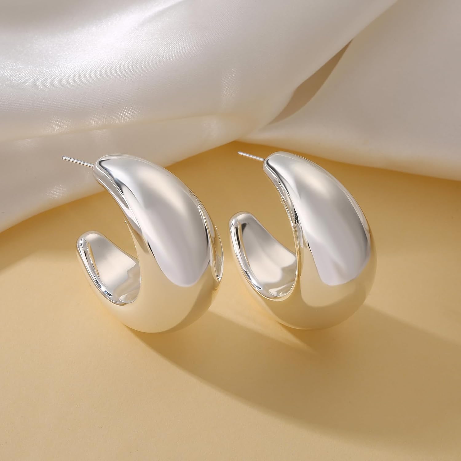 Apsvo Chunky Gold/Silver Hoop Earrings for Women, Lightweight Hollow Open Hoops Hypoallergenic Earrings Trendy Fashion Jewelry - Image 7