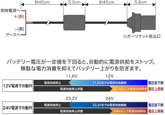 Amazon Tk Service カーバッテリーパワープロテクター シガーソケット1穴 電源直結コード 電圧保護xy 9315 ドライブレコーダーアクセサリ 車 バイク