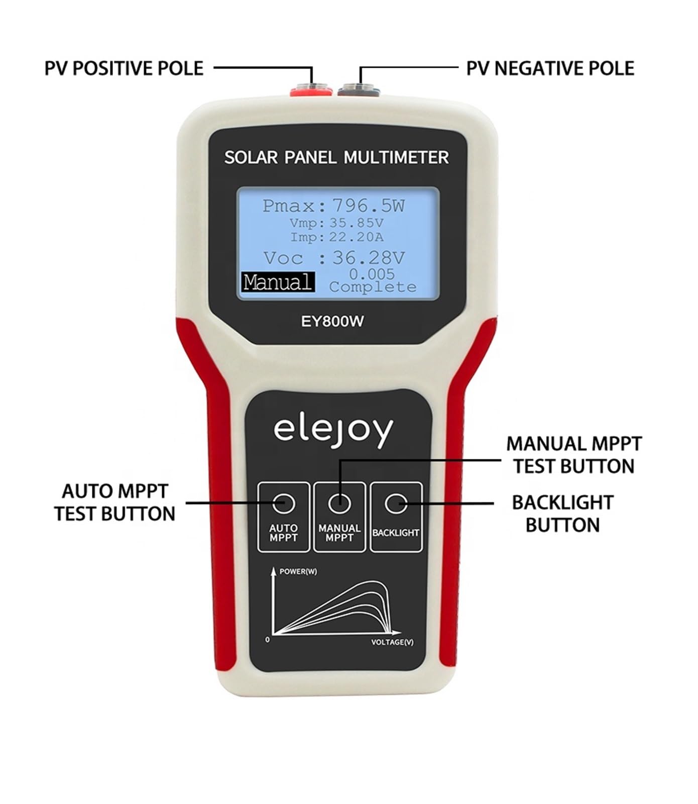 EY800W LCD MPPT Multimetr Panel Słoneczny Tester Panel Słoneczny Inteligentny tester prądu tester napięcia Cyfrowy miernik fotowoltaiczny VOC
