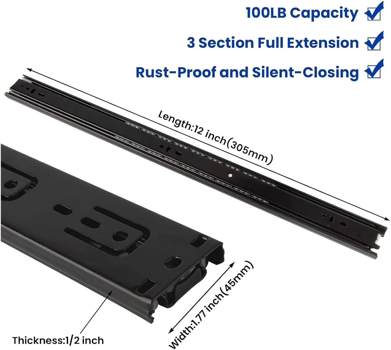 Full Extension Drawer Slides 12Inch Full Extension Heavy Duty Drawer Rails Side Mount Cabinet Dresser