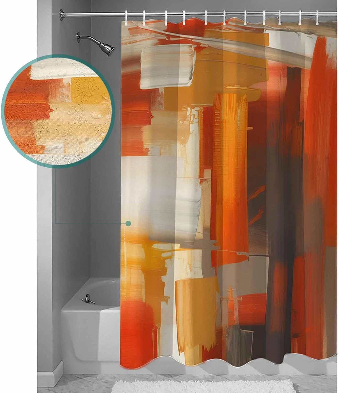 Burnt Orange Shower Curtain, Modern Geometric Abstract Stall Shower Curtains for Bathroom/Bathtub, Brown Abstract Art Contemporary Waterproof Fabric Shower Curtain Set with 12 Hooks, Standard 72"x72"