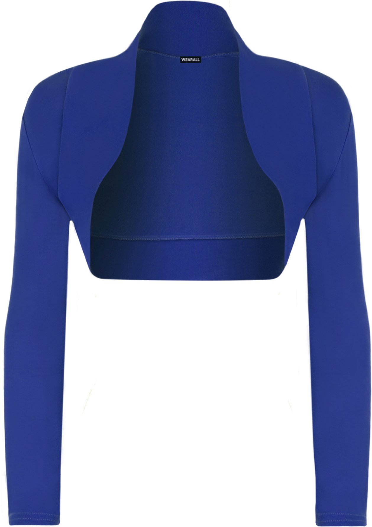 Wearall Women's Royal Blue Plus Size Plain Long Sleeve Cropped Shrug Bolero Cardigan Top 20-22