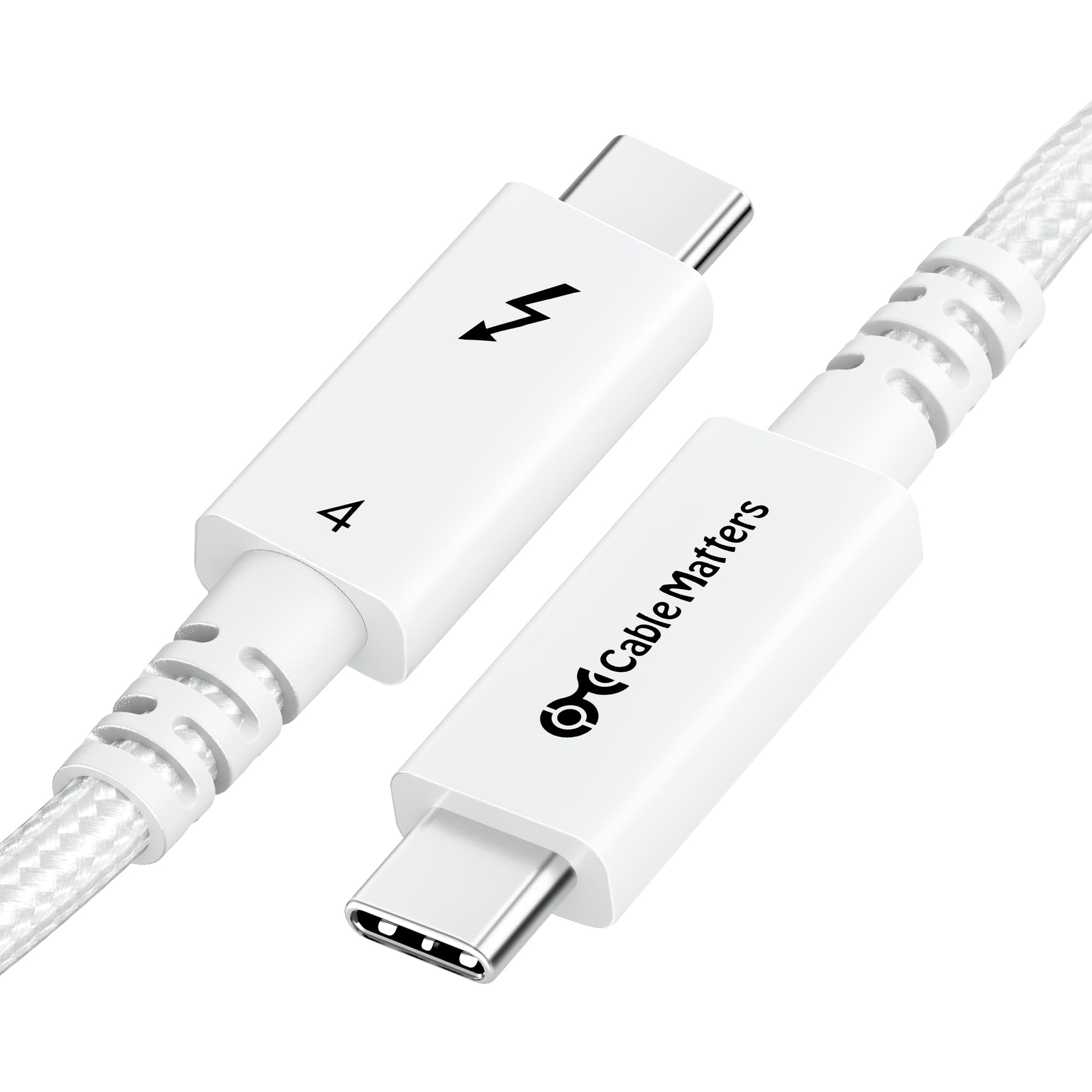 Cable Matters [Intel Certified] Braided 40Gbps Active Thunderbolt 4 Cable 6.6 ft in White with 100W Charging Power Delivery and 8K Video - Fully