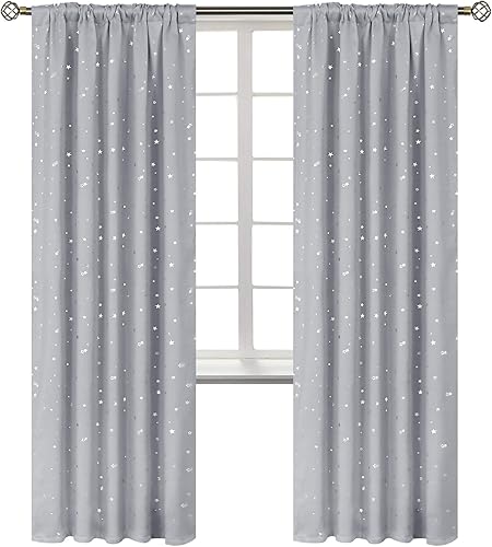 Miniatura 1 de BGment - Cortinas opacas rosas de 84 pulgadas de largo para niños, cortinas térmicas para oscurecer la habitación, con estampado de estrellas