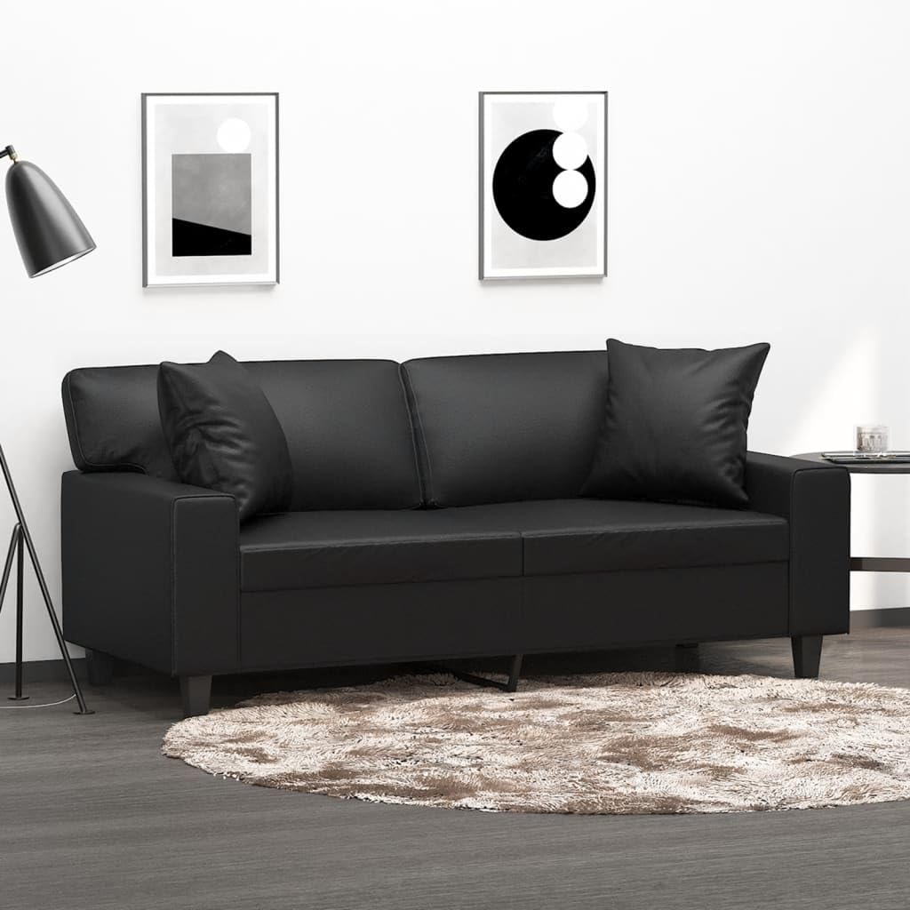 Canapé 2 places avec coussin décoratif - Canapé lit - Canapé de salon - Canapé de salon - Canapé de salon - Noir - 140 cm - En cuir synthétique