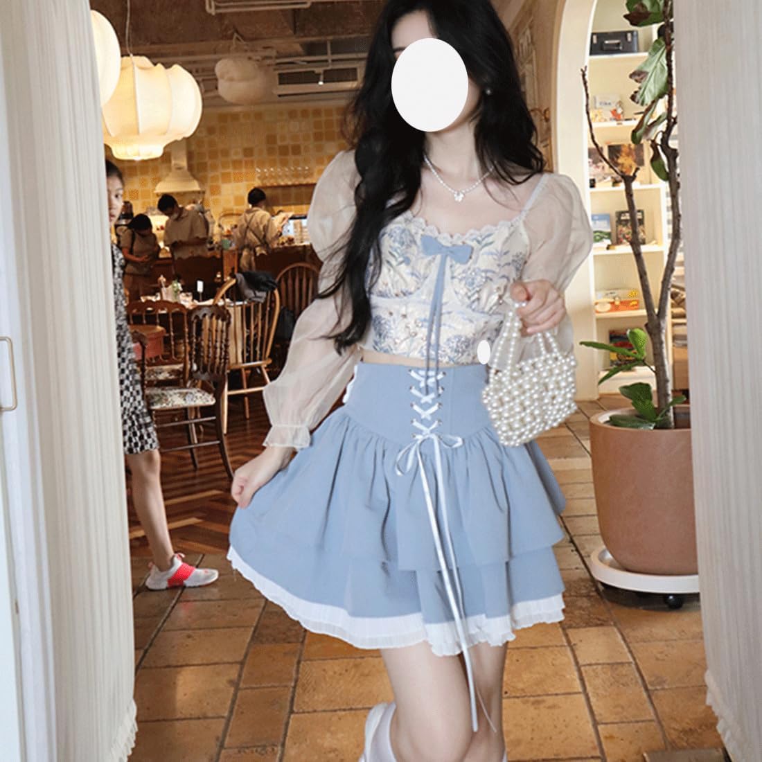 Harajuku Pastel Kawaii Gothic Fashion Casual High Waisted Zipper Vintage Ribbon Trim Lace Layered Short Skirt - Image 4