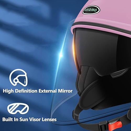 Miniatura 2 de Casco abierto para motocicleta, certificado por DOT, medio casco 34 con visera solar para adultos, casco de motocross unisex para adultos, casco de