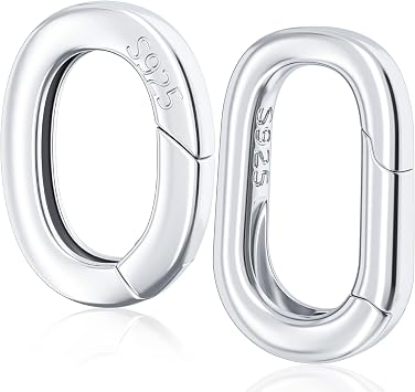 Pndeyo 2pcs 925 Sterling Silver Oval Jewelry Clasps, Hypoallergenic Necklace Enhancer Shortener, 2 Sizes Spring Bail Clasp Rings Connector Clips for Bracelet Anklet Jewelry Making