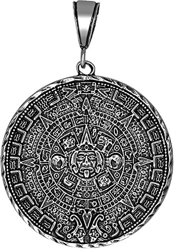 eJewelryPlus Sterling Silver Aztec Calendar Charm Pendant Necklace Antique Finish with Chain (Without Chain)