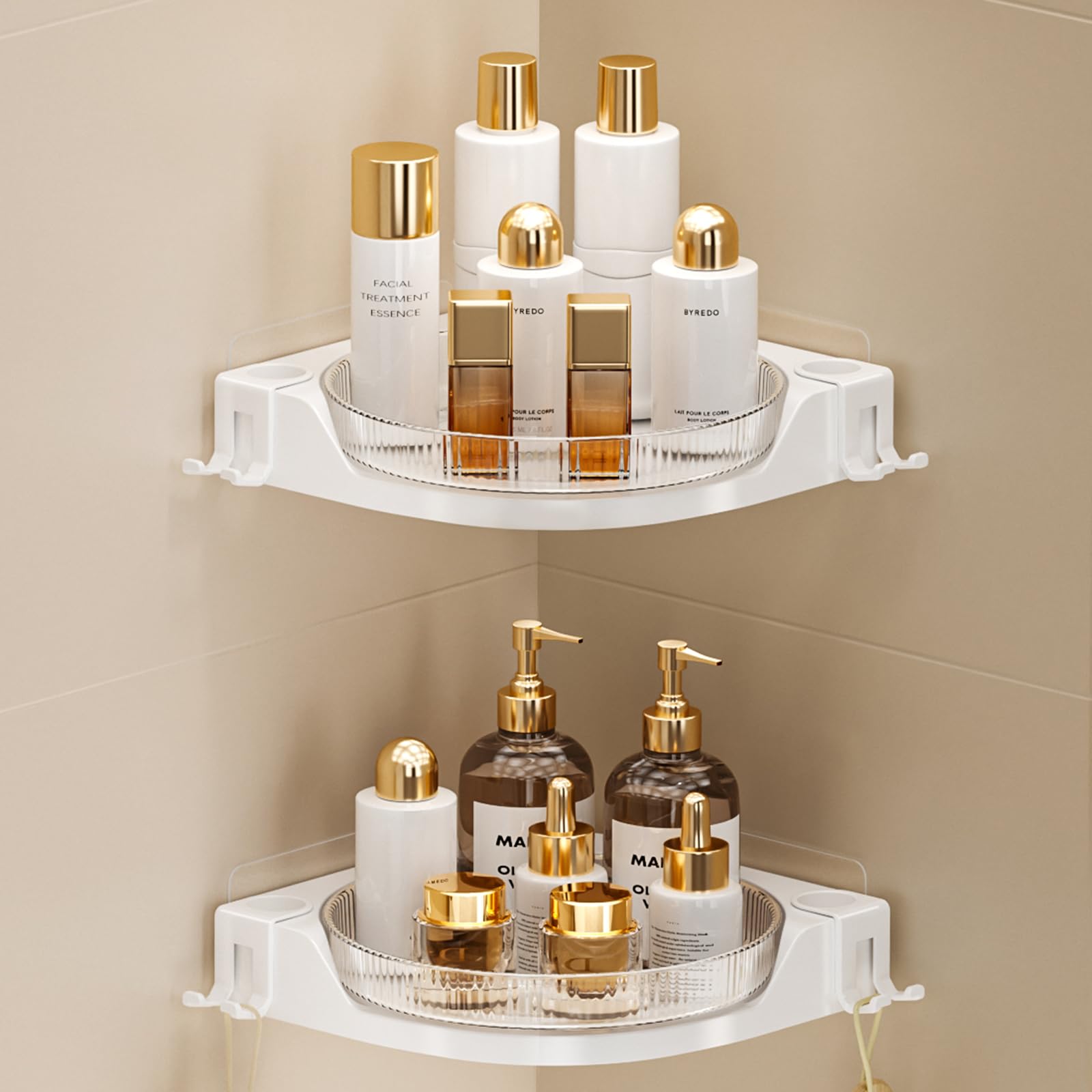 Seoneiro 360 Rotating Corner Shower Caddy 2 Pack Shower Organizer with Hooks No Drilling Wall Mounted Shower Storage