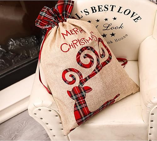 Miniatura 3 de Karshall 2 sacos de Navidad de Papá Noel, bolsa de tela grande personalizada con cordón, bolsas de regalo de Navidad de Papá Noel, bolsa de