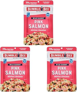 Bumble Bee Skinless & Boneless Pink Salmon, 5 oz Pouch - Premium Wild Caught Salmon for Snacks, Sandwiches & Recipes - 29g Protein per Serving - Gluten Free, Kosher, MSC Certified (Pack of 3)