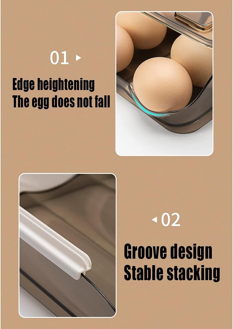 Refrigerator Storage Box Egg Storage Box Transparent Drawer Egg Holder for Refrigerator Automatic Rolling Egg Tray Fridge Organizer for Household Stackable Devil Egg Container with Lid ( )