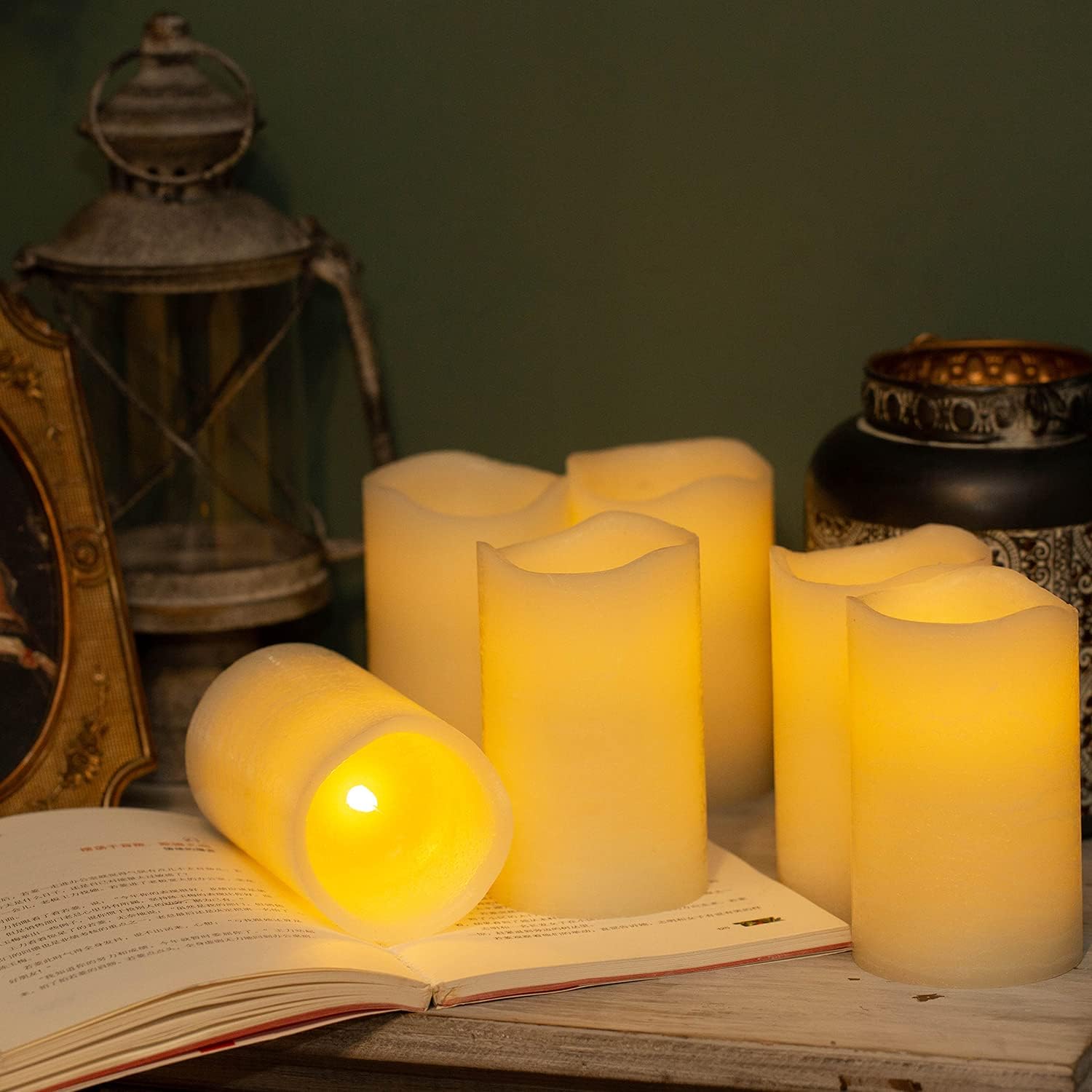 H-BLOSSOM Flickering Flameless Candles Battery Operated Real Wax Pillar Candles LED Candles with 10 Key Remote Control Cycling Timer Set of 6 (3" x 5" Remote)