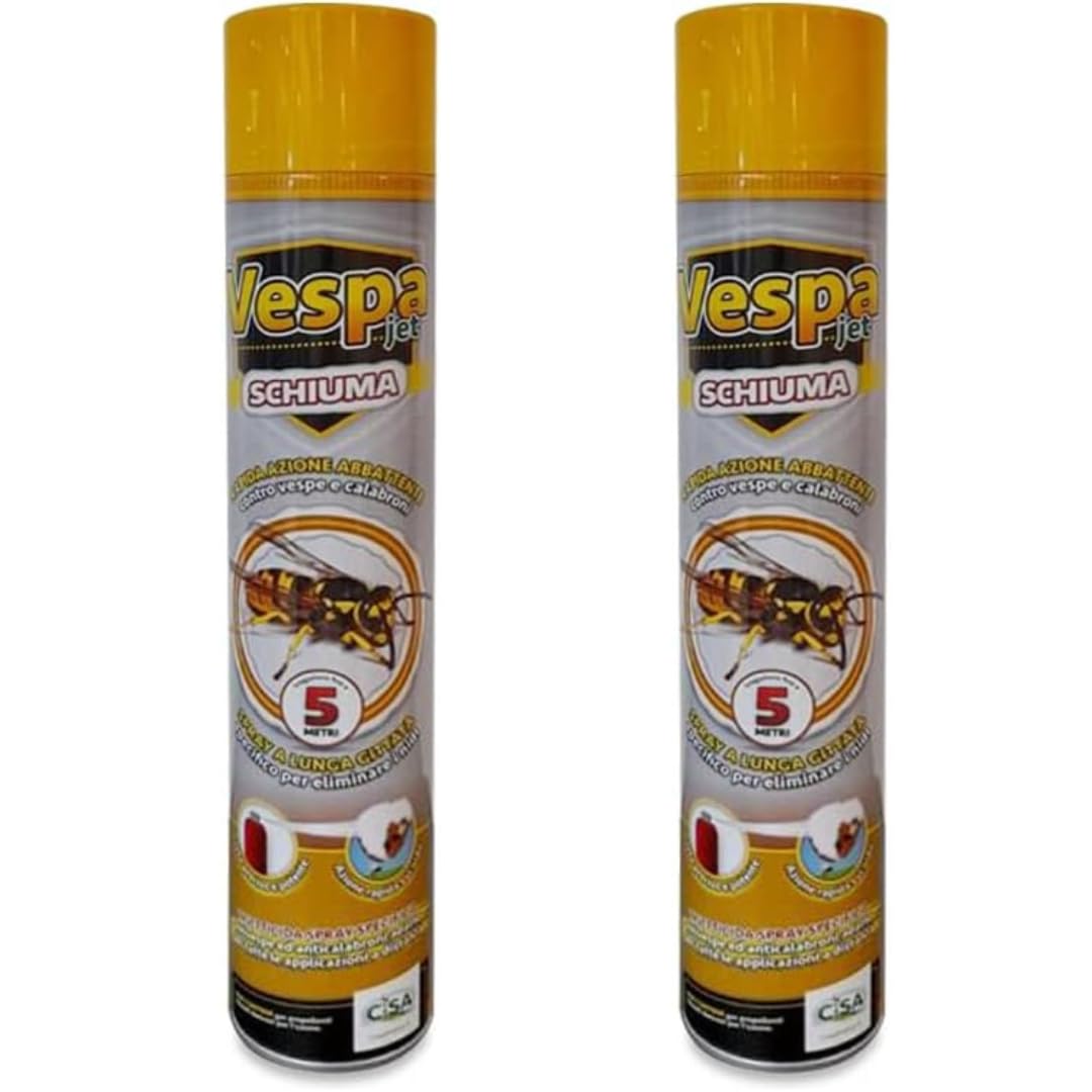 Insetticida Schiumogeno per Vespe e Calabroni - Spray Vespajet Schiuma con Gittata fino a 5 Metri - 750 ml - Azione Rapida e Residuale per Uso Esterno (2, 750ml)