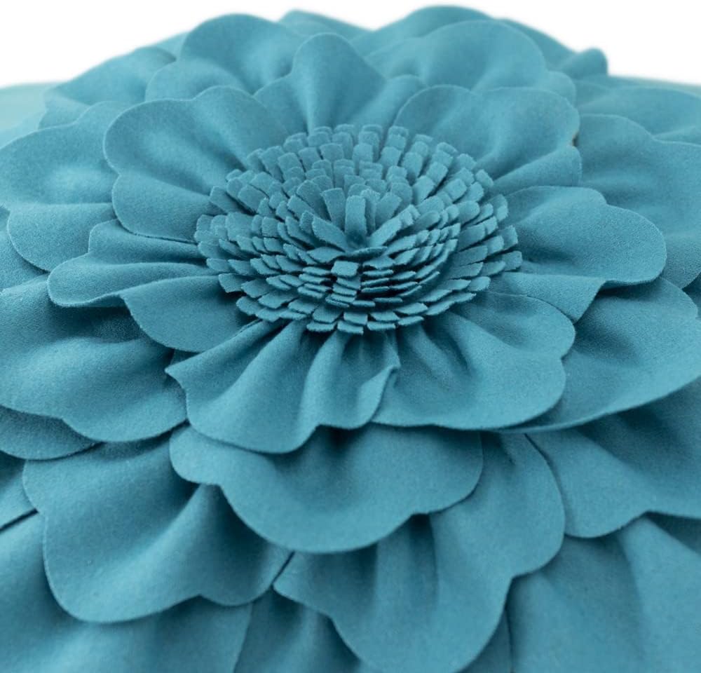 JWH Stereo Flower Throw Pillow Covers Decorative Floral Accent Pillow Case Handmade Pillowcase Aesthetic Cushion Couch for Bed Bedroom Chair Living Room 18x18 Inch Teal Blue