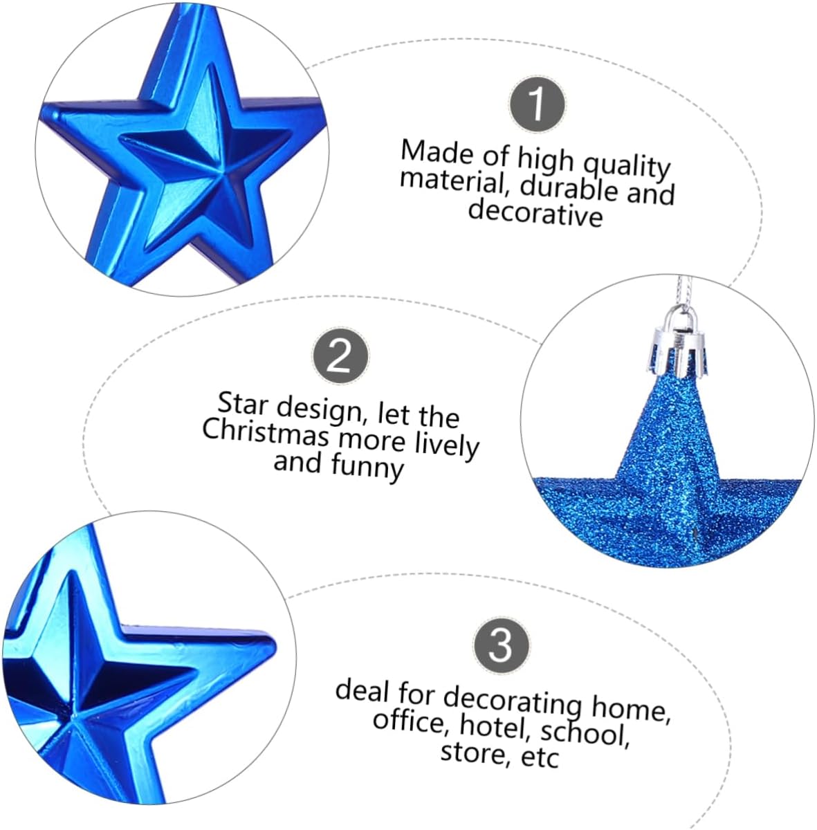18pcs Blue Plastic Five-Pointed Christmas Tree Hanging Stars Xmas