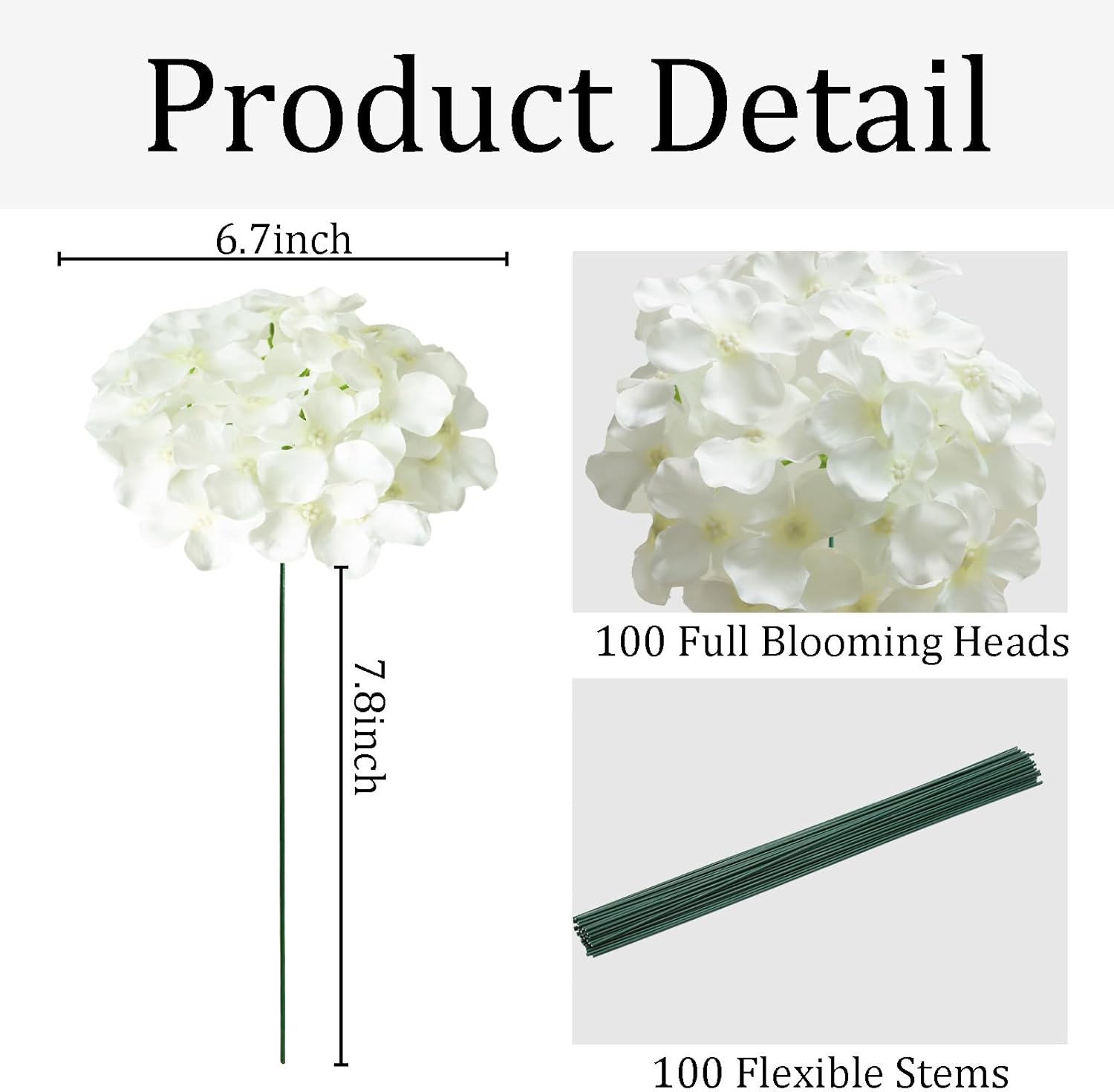 100 Pcs Faux White Hydrangea Artificial Flowers Bulk, Fake Silk Hydrangea Flowers Heads with Stems for Wedding Decorations Garden Party Baby Shower Porch Home Decor Table Centerpieces - Image 3