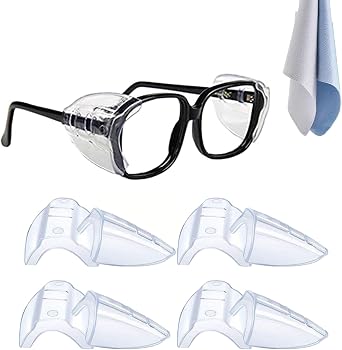 4 Pairs Safety Glasses Side Shields,Eye Protection Flexible Anti Slip on Clear Side Shield,Fits 0-6.69 inches Eyeglasses Frames with 2pcs Glasses Cloth