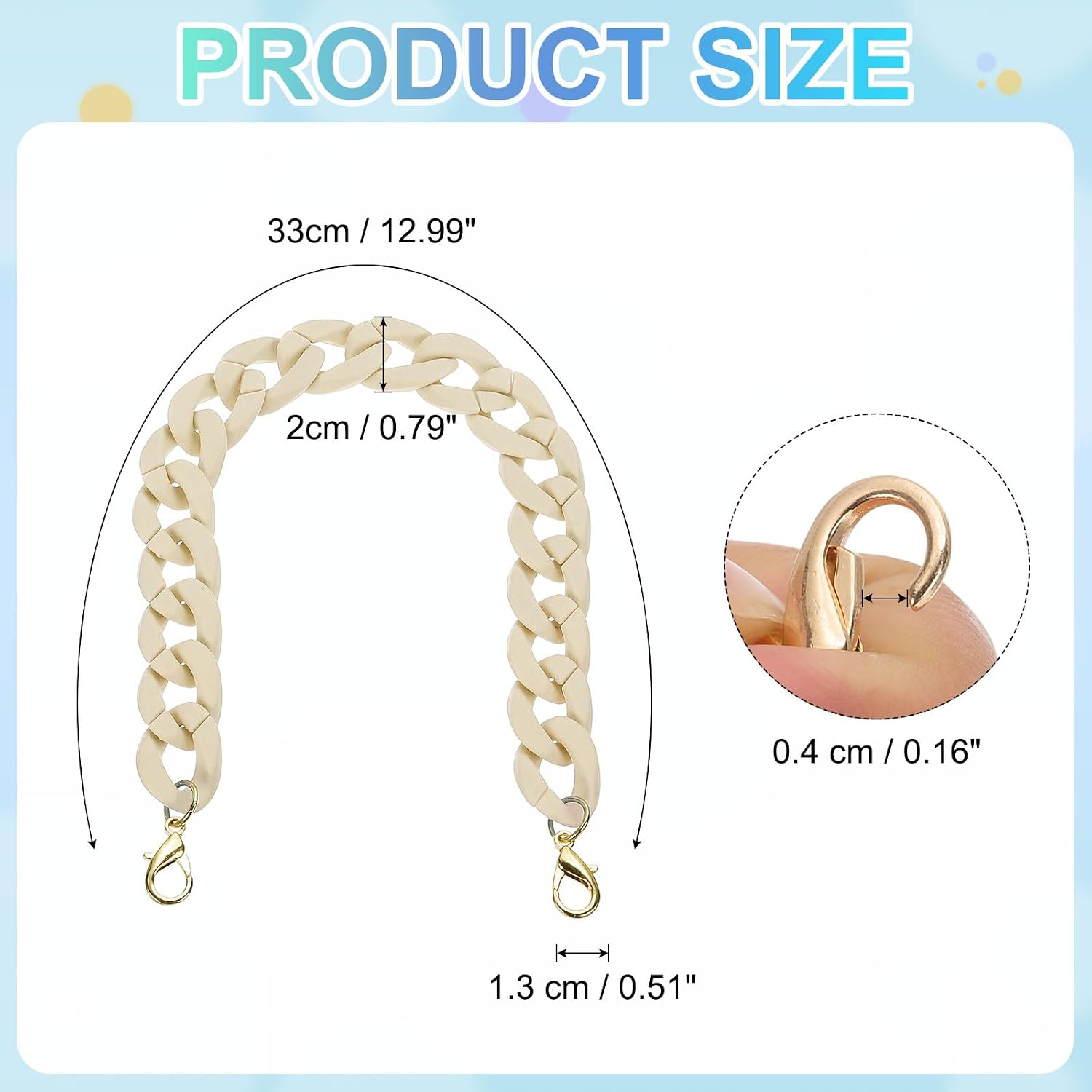 PATIKIL 15" Acrylic Purse Chain Acrylic Chain Linking Rings Cream image 2