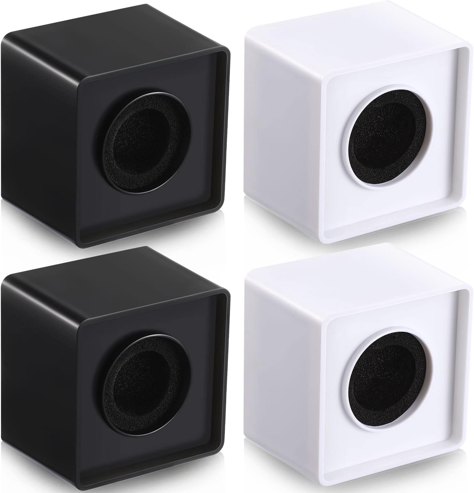 Landhoow 4 Pcs Microphone Flag Station Portable Square Cube Shaped Mic Flags ABS Foam Microphone Stand Accessories for Interview KTV Reporter Host (White, Black)