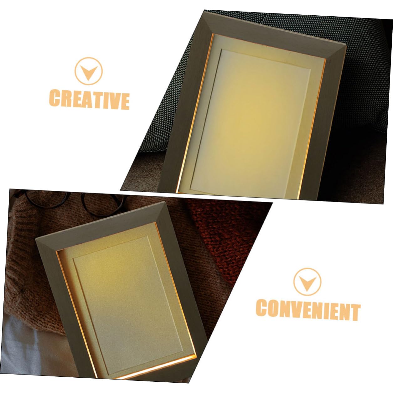 DECHOUS Marco de Fotos de Madera Maciza LED Luz Nocturna Cálida USB 170x130 Mm, Marco de Escritorio Iluminado 3d para Decoración y Exhibición de Imágenes Hogar, Pack 2 Unidades