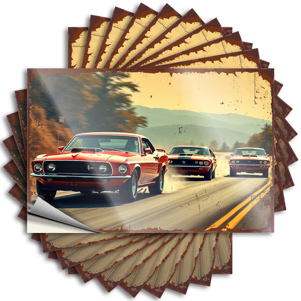 Fzfn Colour Saying Tumbler Half Vintage Muscle Cars Racing Through Golden Fields For Gamer - Emo Easy Peel Removable(8X12cm)
