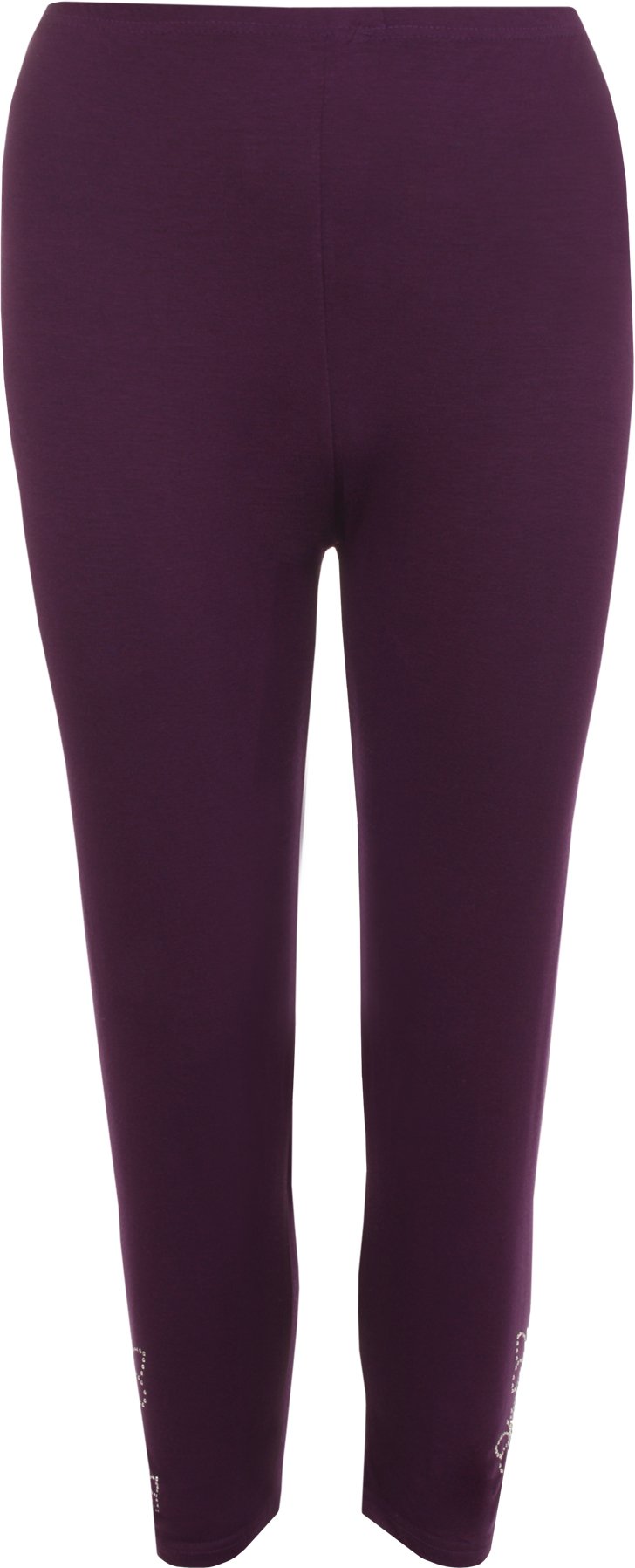 WearAll New Ladies 3/4 Butterfly Sequin Stretch Womens Leggings Purple 24/26