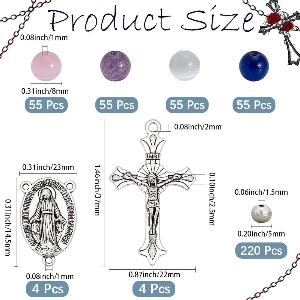 SUNNYCLUE 448Pcs Rosary Making Kits Rosary Charms Cross Charm Easter Crucifix Crosses Pendants Chandelier Component Links 8Mm Cat Eye Beads for Jewelry Making Supplies DIY Necklace Bracelets Holiday - Image 2