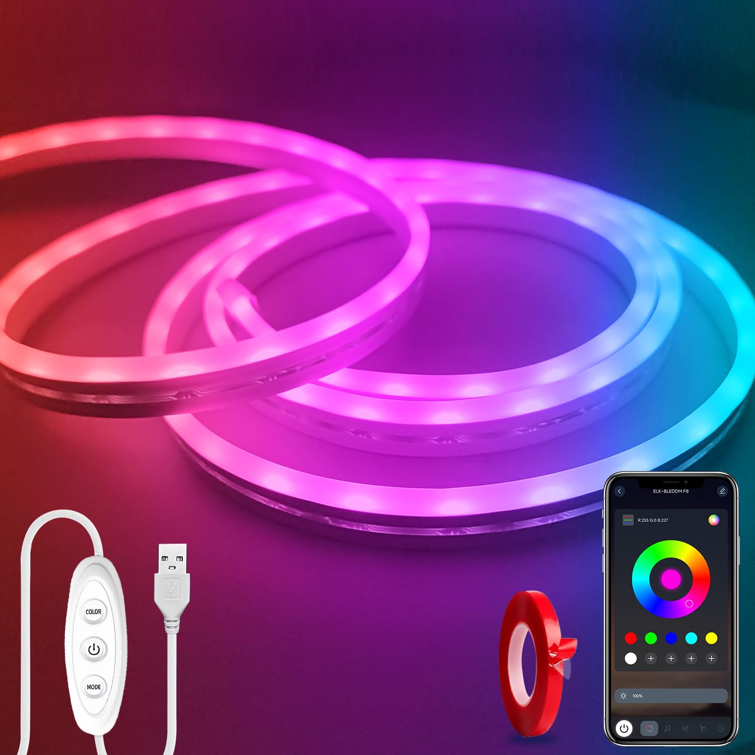 Amazon.com: Yeewhale LED Neon Lights，6.6ft USB Powered LED Strip