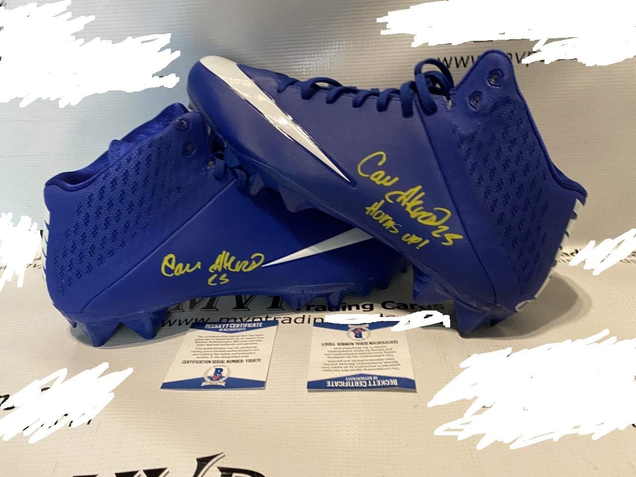 Beckett Authentic Cam Akers Rookie Autograph Football Cleats w/Horns Up! Inscription