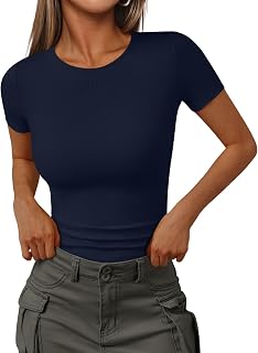 Women's Crewneck Ribbed Knit Fitted T-Shirt