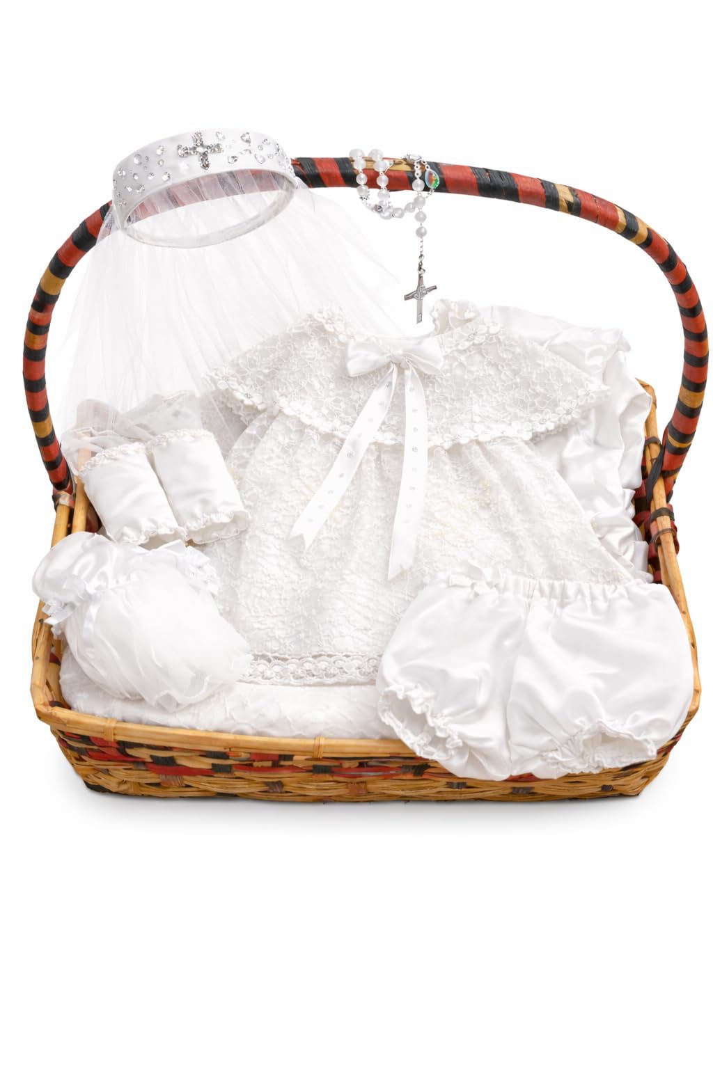 serah ™ Premium Baptism Outfit for Baby Girl | Sleeveless Lace Frock with Veil & Headband, Shoulder Cape, Fingerless Gloves, Laced Socks & Shorts | Soft Breathable Christening Set White-picture-22